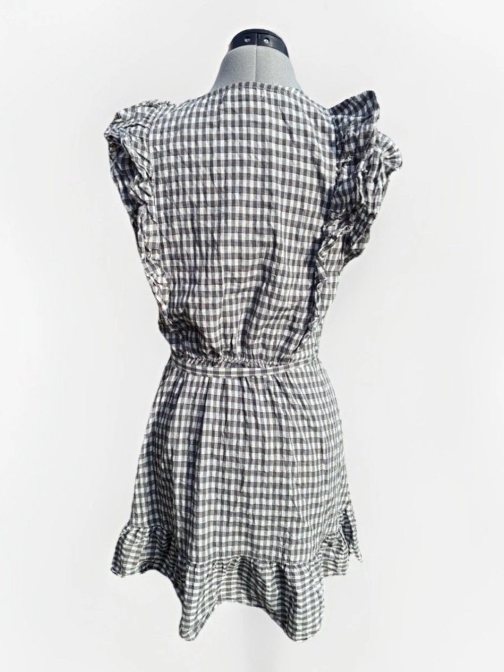 Max Studio | Black & White Checkered Ruffle Wrap Dress Cottagecore Spring XS - Picture 5 of 5